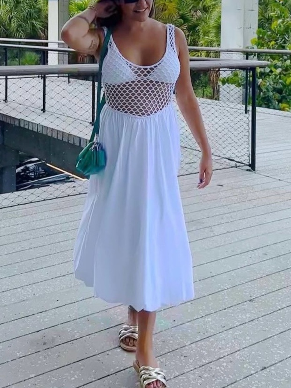 Zara White Crochet Bodice Midi Balloon Dress